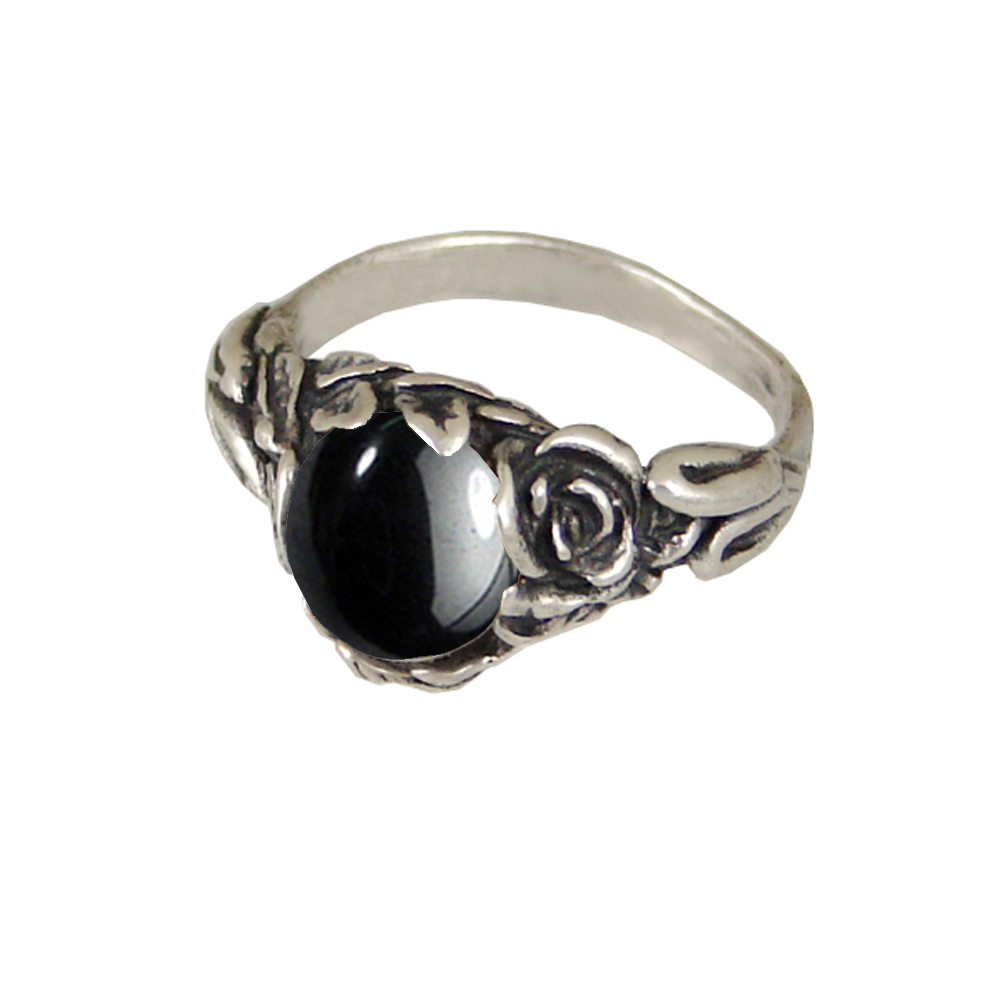 Sterling Silver Rose Ring with Hematite Size 5